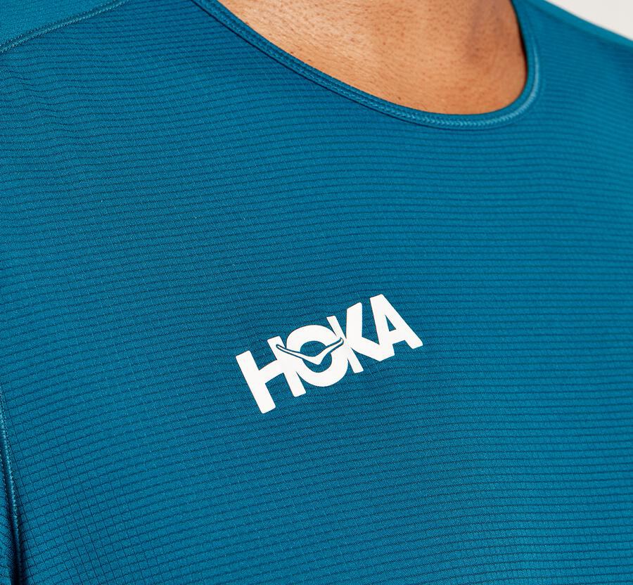 Top Hoka One One Masculino Azuis - Performance Manga Curta - 130-NEWFRG